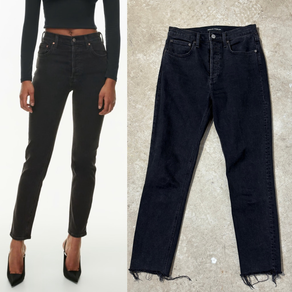 Denim Forum Yoko High Rise Slim Jeans Women’s Size 27 Black Button Fly Raw Hem